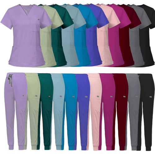 Amazon elastic surgical gown wholesale V-neck short-sleeved hospital nurse uniform suit female operating room hand washing clothes