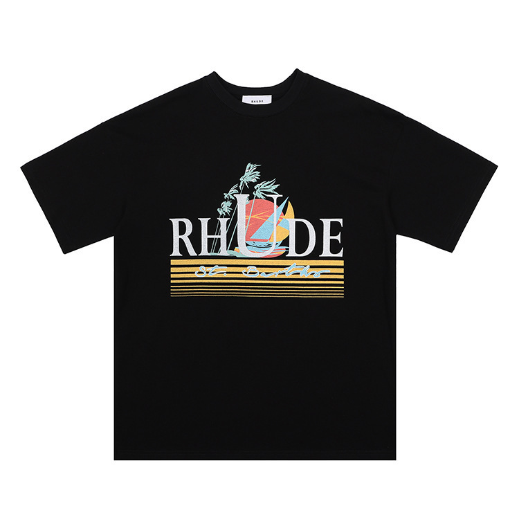 Cross Border High Version RHUDE Short Sleeve Collection American Vintage Marlboro High Street Casual Loose Couple Crewneck T-Shirt
