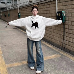 美式复古灰色纯棉连帽卫衣女2025新款爆款春秋冬宽松加绒加厚上衣