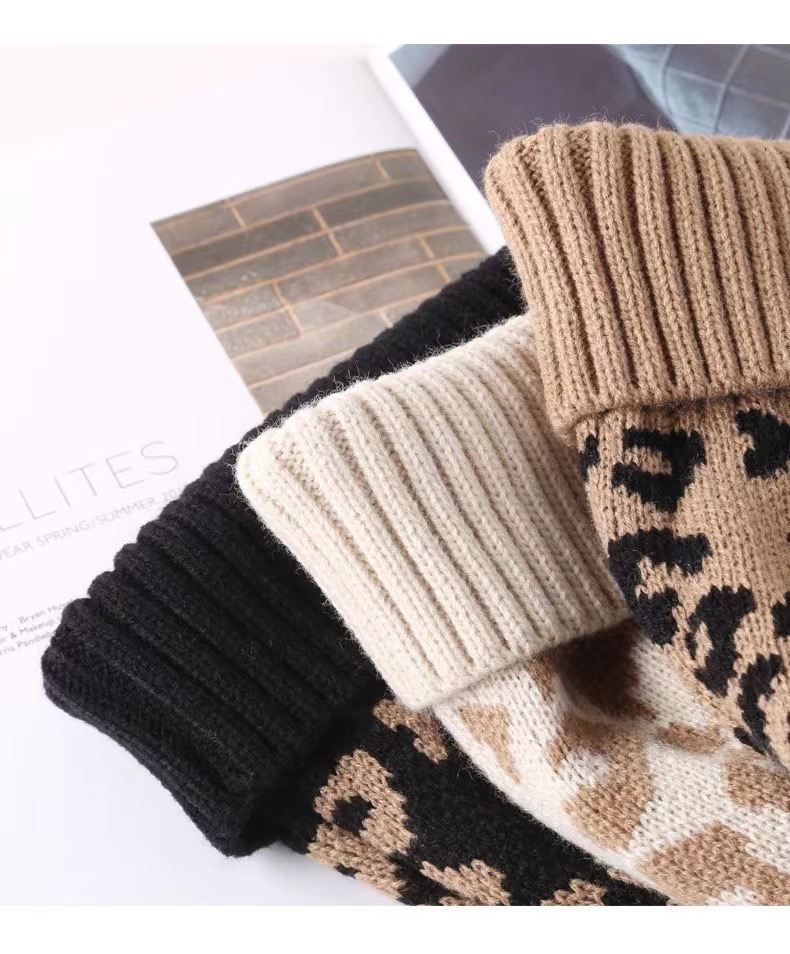 for Women New Autumn Winter Versatile Cross-Border European American Korean Version Leopard Print Pom Warm Knitted_voghion.com