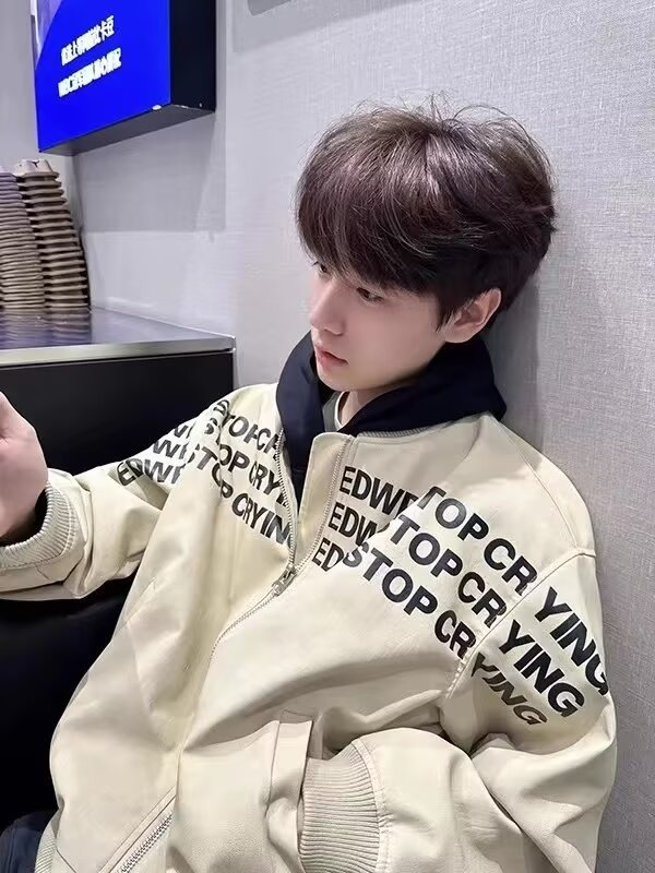 Chaqueta de cuero impresa con letras, chaqueta de otoño para niños, chaqueta de hiphop americana, chaqueta de béisbol, invierno y otoño