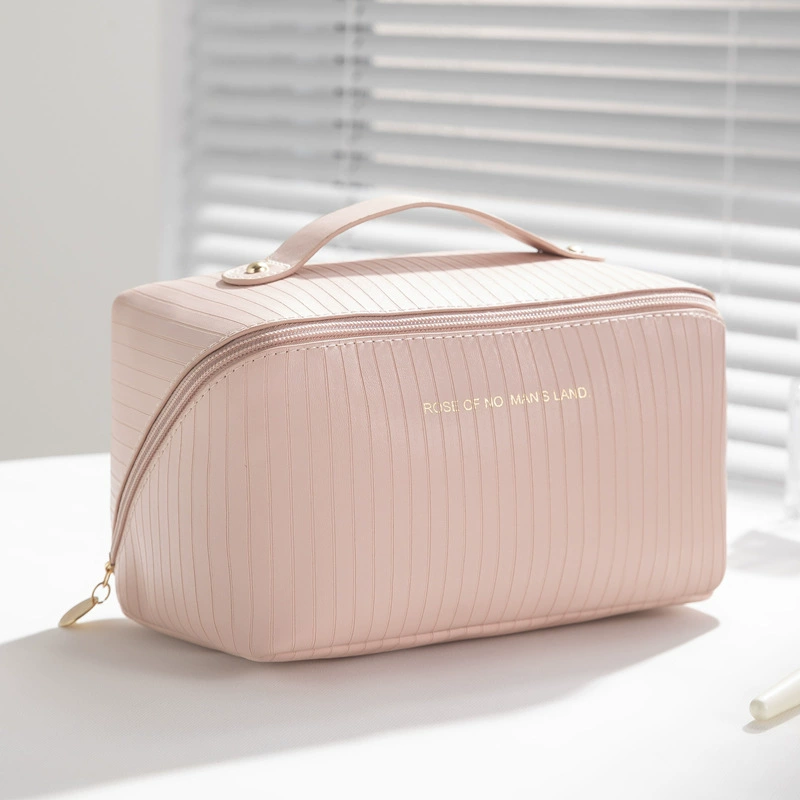 Cosmetic bag pillow organizer, PU leather, roomy travel handheld shoulder pouch