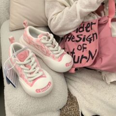 【鷺卓同金】oue開口笑スニーカー女性の丸い頭の厚い底の粉霞の大きい板の靴のかわいいスケート靴
