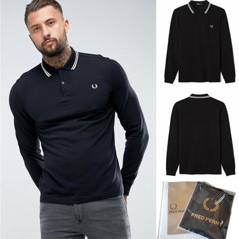 Fred Perry Wheat Spring & Fall Long-Sleeved Men's Polo Shirt Cotton Men's High-Quality Long-Sleeved T-Shirt Free Shipping