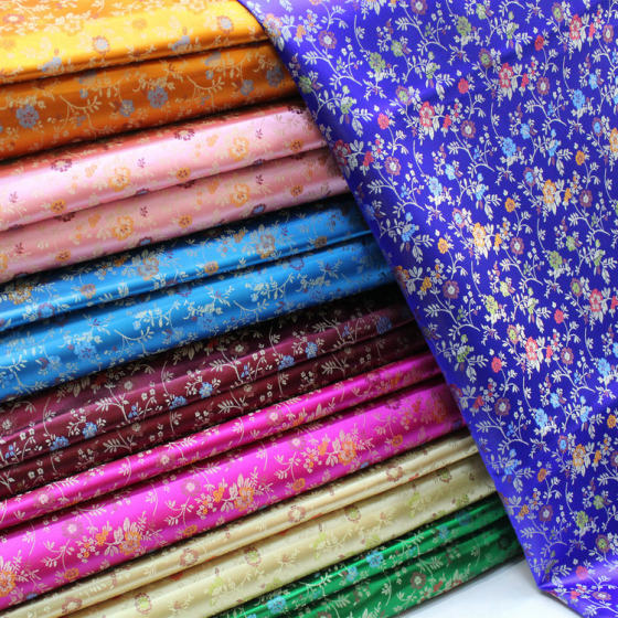 Chinese Style Cheongsam Hanfu Doll Clothes Decorative Spinning Crafts Fabric Jacquard Weaving Brocade Silk Aqua Flower Fabric