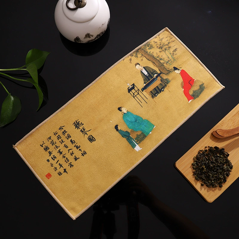 Замшевое кунг-фу чайное полотенце Guo Chao в старинном стиле, водо- и многофункциональное высококачественное расписное чайное полотно, чайное полотенце