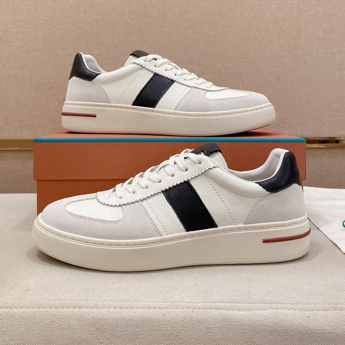 European Station Lp Spring and Autumn New Genuine Leather Sports Sneakers for Men, Casual Versatile White Shoes, Simple Non-Slip Durable Trendy Shoes