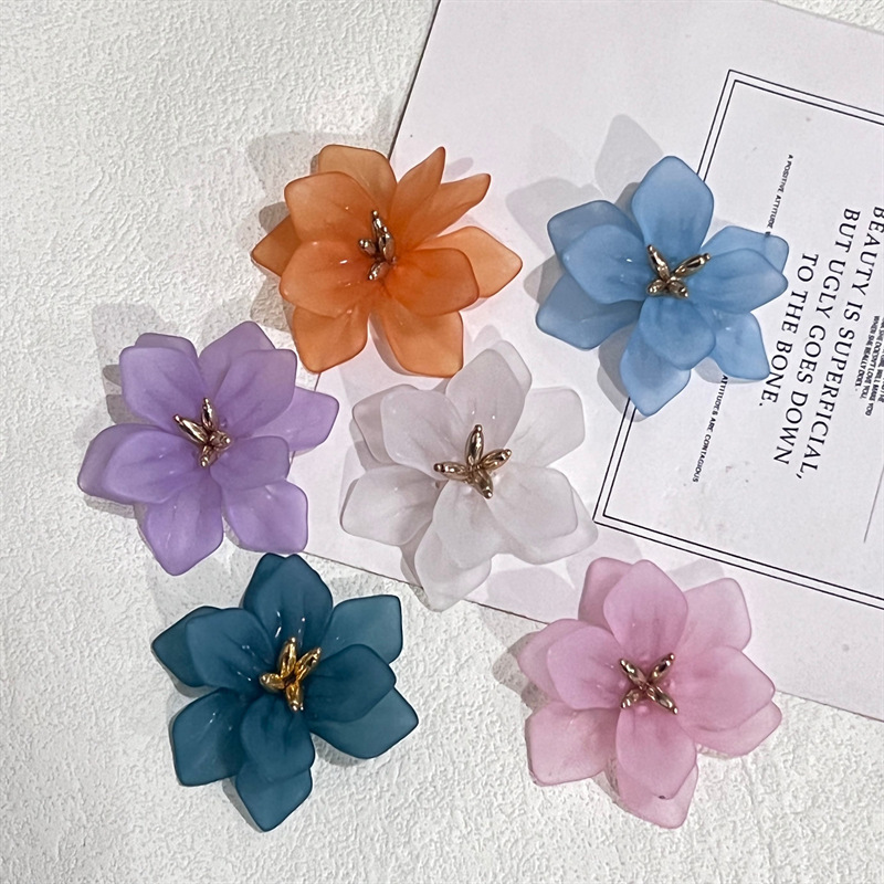 Fairy Style Hand-Sewn Lotus Acrylic Frosted Accessories Hairpin Hairpin Earrings Necklace Retro Versatile Copper Core Flower
