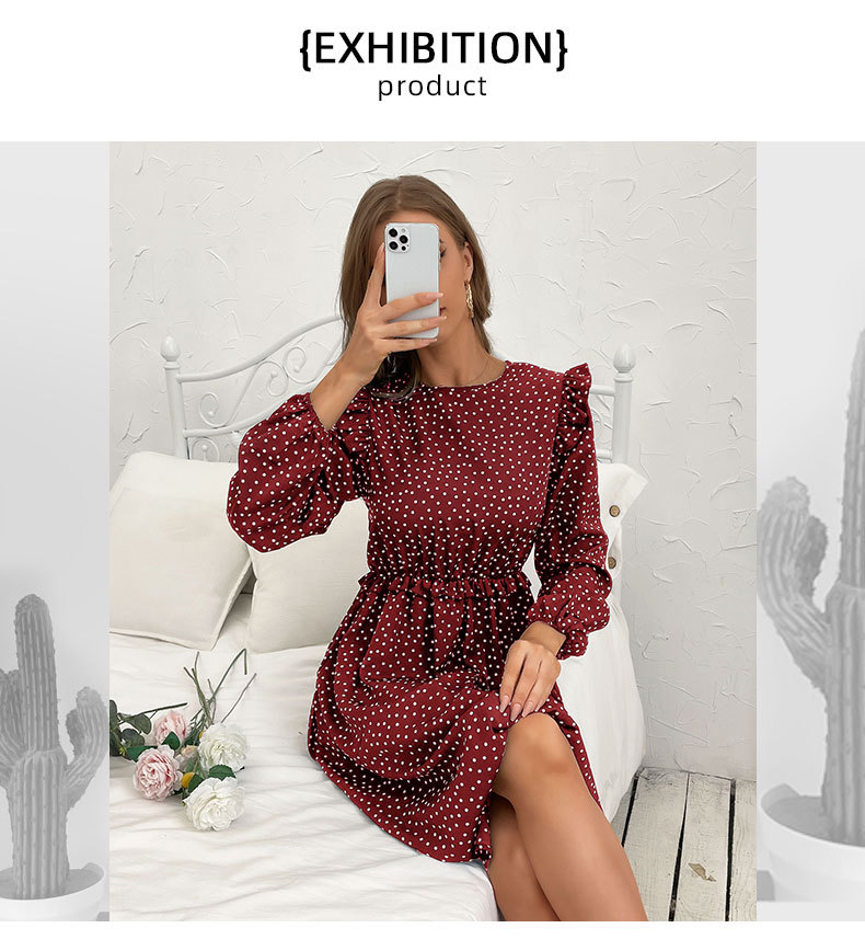 Lotus Leaf Sleeve Polka Dot Print Dress NSDMB104546