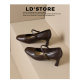 Sheepskin ~ French retro black high heels 2025 spring one-word commuter work chunky heel Mary Jane shoes.