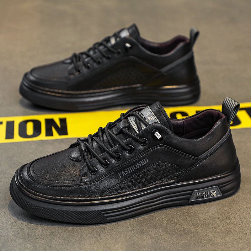 Spring New Versatile White Sneakers Men's Casual Breathable Slip-On Waterproof Leather Shoes_voghion.com