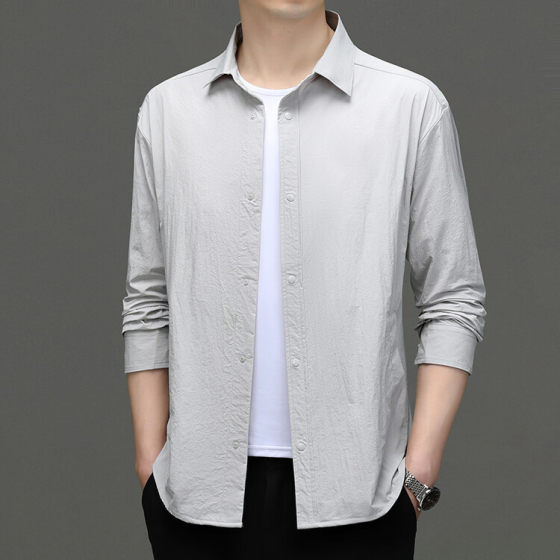 UV-resistant sunscreen clothes men's summer lapel ice silk mid-length breathable thin jacket men's trendy jacket