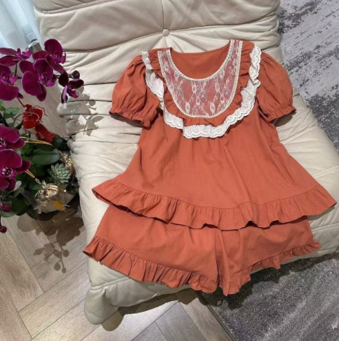 Estilo coreano cómodo estilo Palacio dulce princesa de encaje con volantes otoño homewear traje camisón