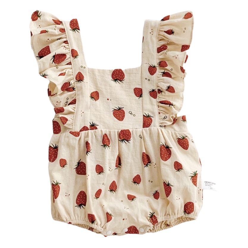 INS verano nuevo chaleco sin mangas de bebé niña de 100 años de edad mameluco de fresa bebé de una sola pieza mameluco de triángulo
