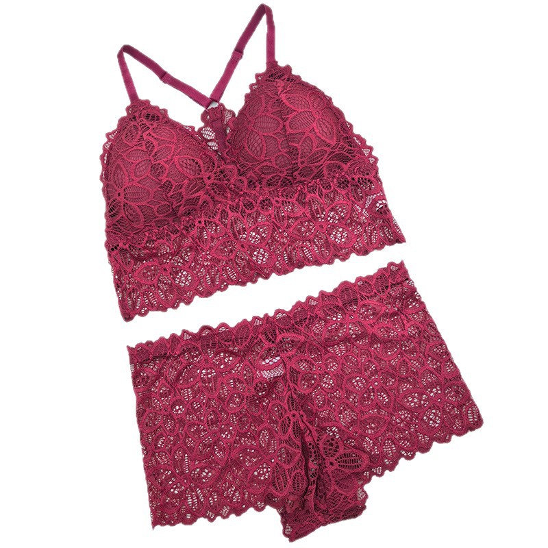 2025 nueva agencia transfronteriza de flores de mujer encaje ajustable correa de hombro bra de empuje y conjunto de pantalones