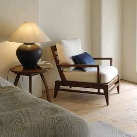 鹿林实木沙发椅子阳台设计师款懒人躺椅日式侘寂风民宿单人休闲椅