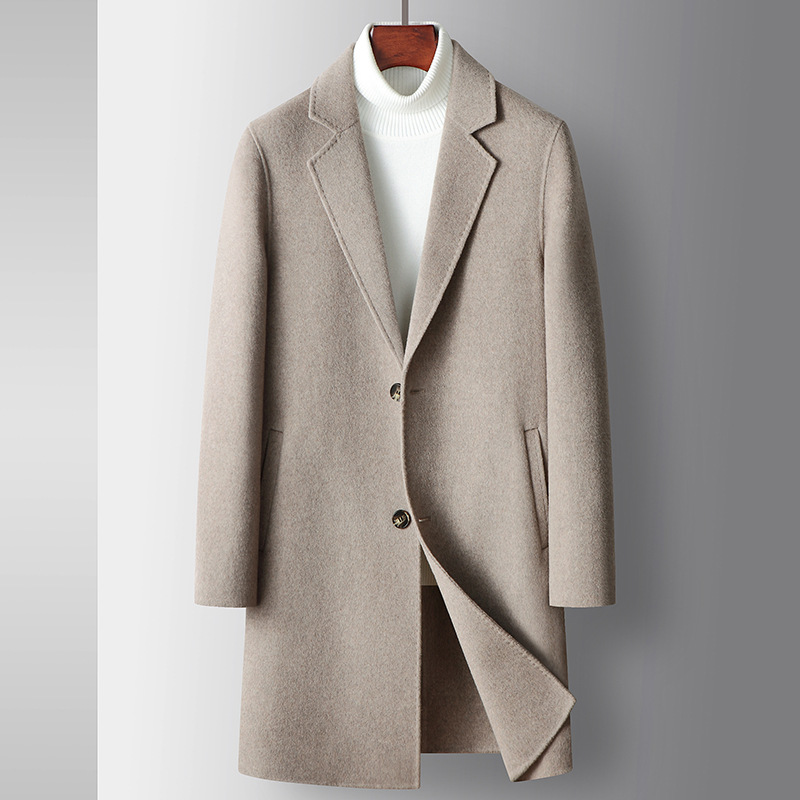 Mens Double Sided Wool Overcoat Mid Length Lightweight Business Casual Autumn Winter Collection Wholesale Available