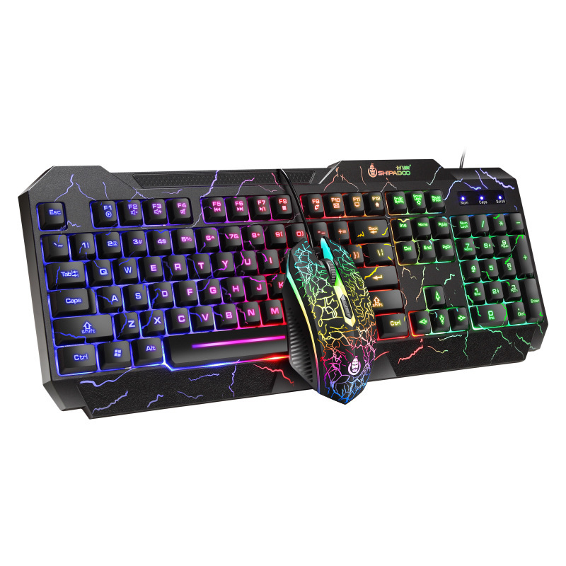 Cracked Word Translucent Keyboard and Mouse Set Computer Backlight Notebook Desktop USB Wired Luminous Gaming Keyboard and Mouse