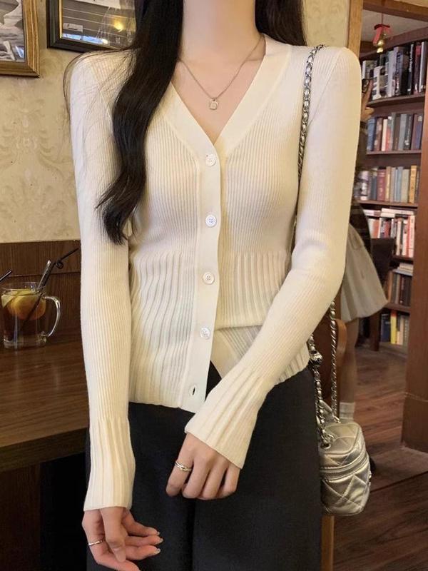 春秋季v领气质设计感针织内搭开衫女修身显瘦薄款打底衫早秋上衣|undefined