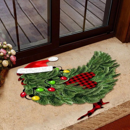 跨境创意圣诞鸡地垫门垫涤纶工艺圣诞节氛围场景装饰玄关卧室门垫