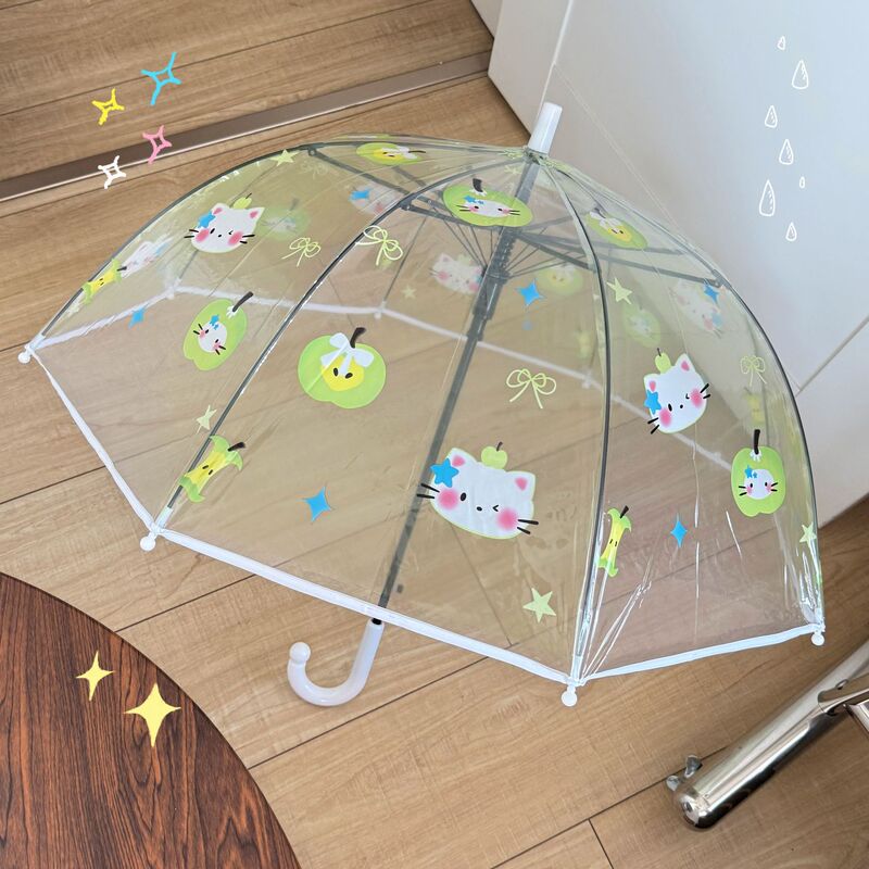 Children's Summer Umbrella for Girls, Cute Transparent Apple-Shaped Umbrella for Elementary School Students, Lightweight and Adorable Transparent Children's Umbrella