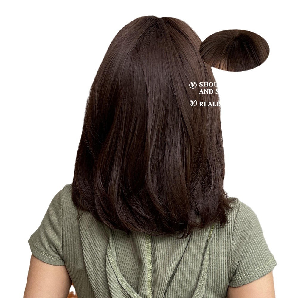 Marrón oscuro corto Bob pelucas de pelo con flequillo peluca sintética