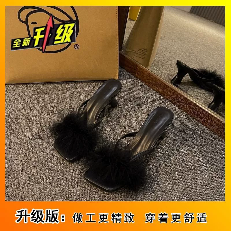 Симатик пряжка на каблуке с hairy сандалиями, французская богиня, массивные каблуки, высокая обувь осенью, 2024 новые модели