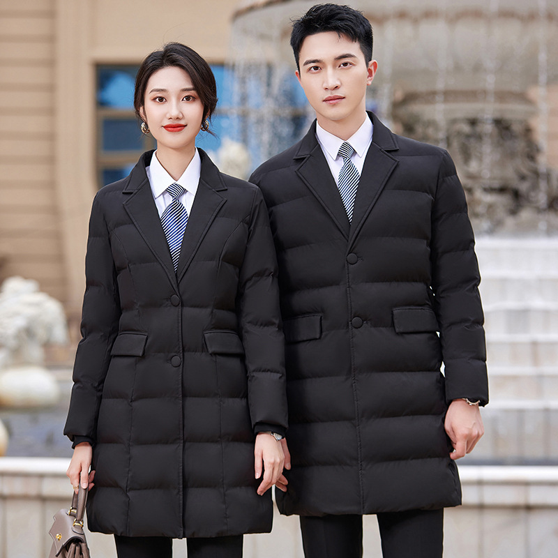 男女同款职业羽绒棉服中长款冬季修身加厚酒店保安4S店工作服防寒