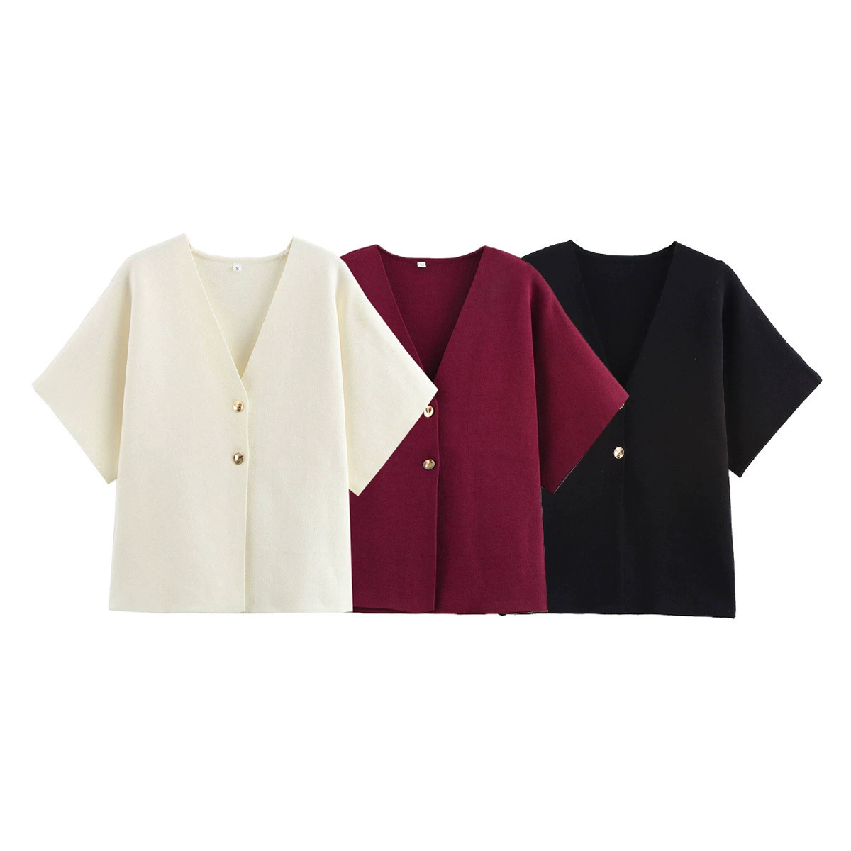 PB & ZA Женская одежда 2025 новая весна мода темперамент дикий V-образный вырез с плоским рукавом свитер с короткими рукавами