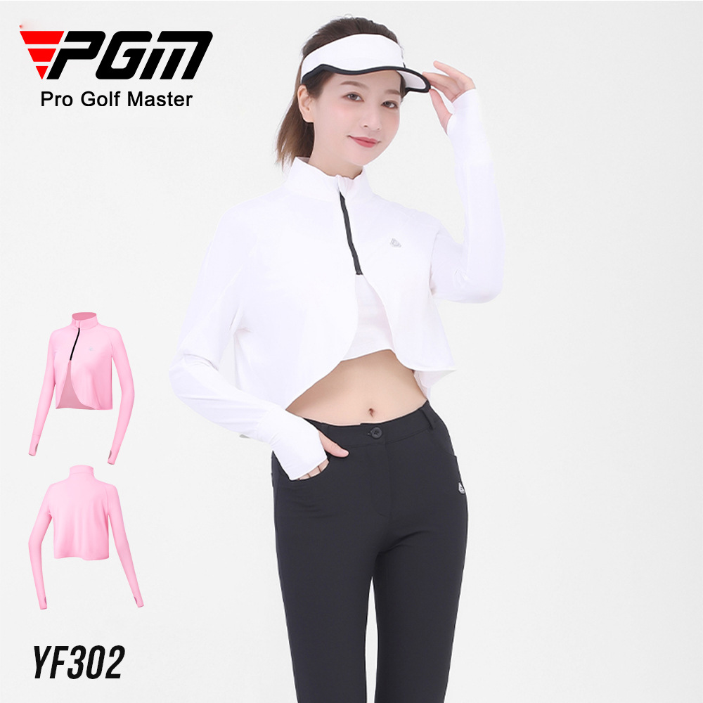 Áo chống nắng nữ cổ đứng PGM tay dài chất liệu lụa lạnh thoáng khí — YF302 Áo Chống Nắng Nữ Cổ Đứng màu trắng, YF302 Áo Chống Nắng Nữ Cổ Đứng màu hồng