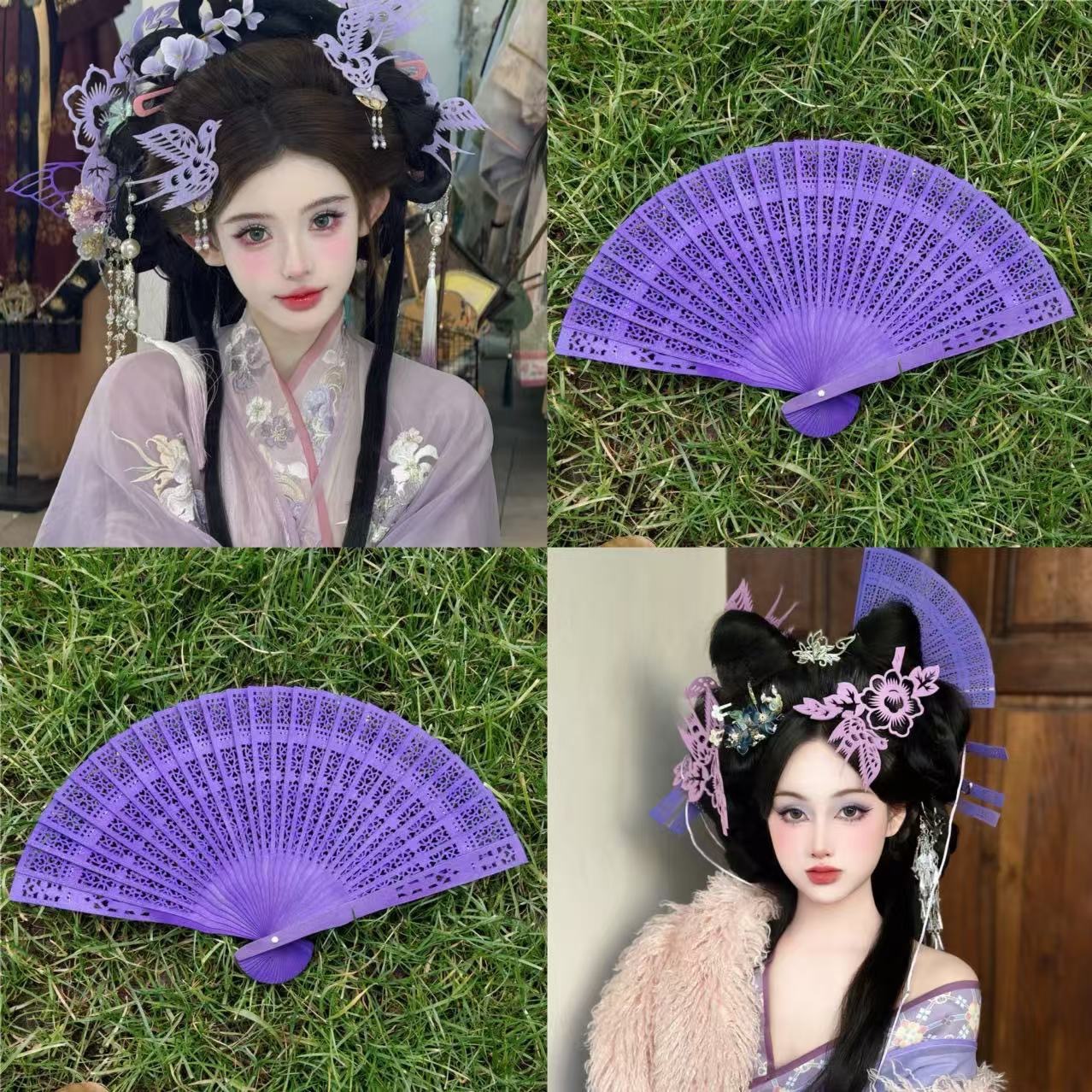 Patrimonio cultural intangible púrpura cortar papel tradicional toque de cabeza de gaza antiguo estilo chino pinzas de cabello nueve días Xuan mujer accesorios de modelado