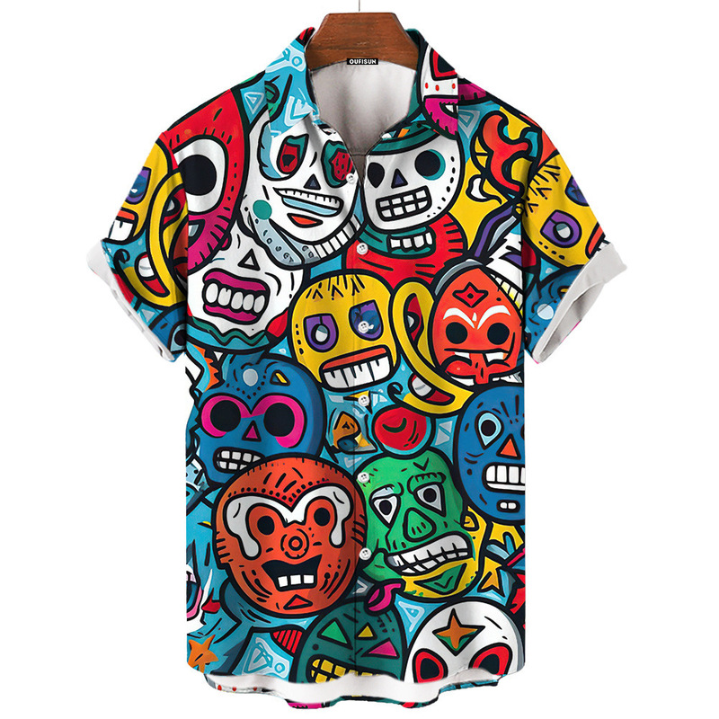 Factory direct Hawaiian shirt lapel short sleeve shirt Mexican style clothing street casual loose short sleeve