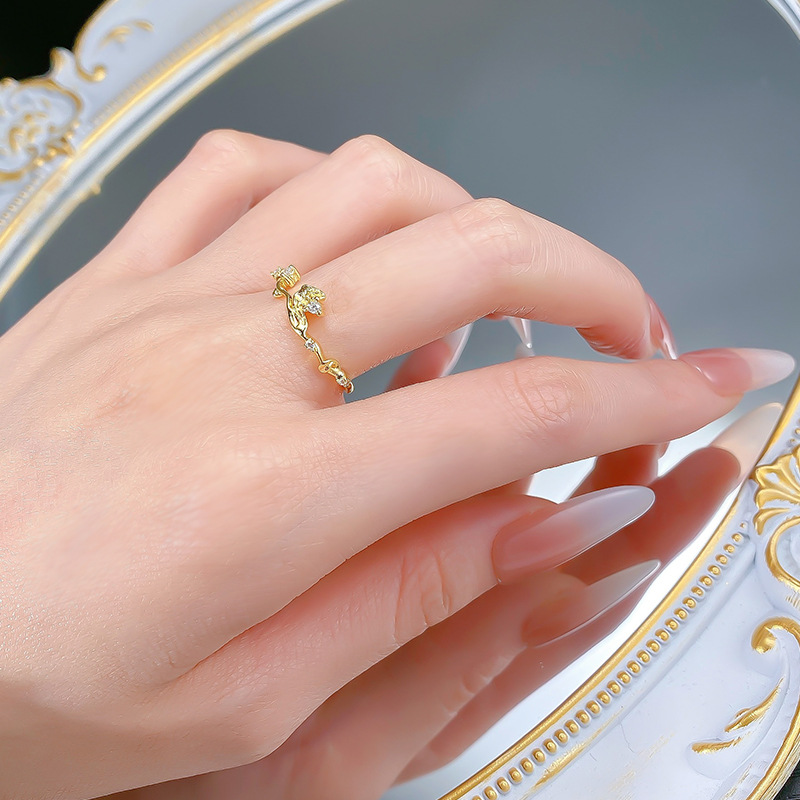 Mujing Jewelry S Anello in argento placcato oro con foglia e montatura perimetrale, di alta qualità, per donna, vendita all'ingrosso_voghion.com