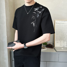 原版面料 新中式竹子男士高克重刺绣圆领短袖T恤半袖T511