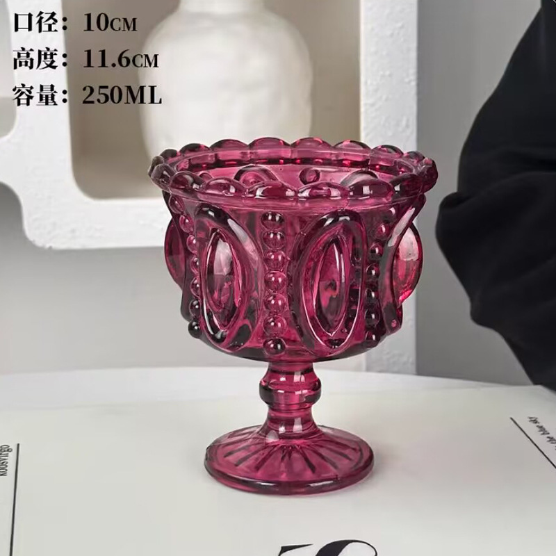浮雕甜品宽口玻璃杯高颜值女生夏天加厚糖水碗高脚雪糕冰淇淋杯子|undefined
