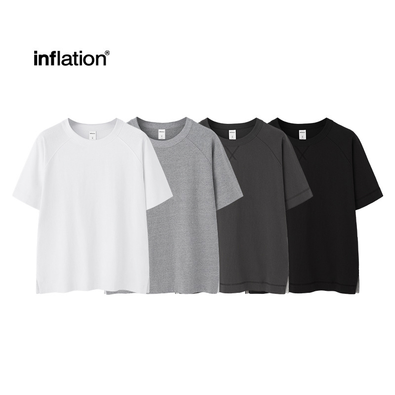 Jiexhan Cross-border | 2025 camiseta de raglán americano de algodón de cáñamo pesado primavera y verano de los hombres marca de moda nuevo producto al aire libre manga corta suelta