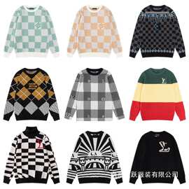 高版本 驴家 2025秋季新款棋盘格字母提花针织长袖毛衣宽松男批发