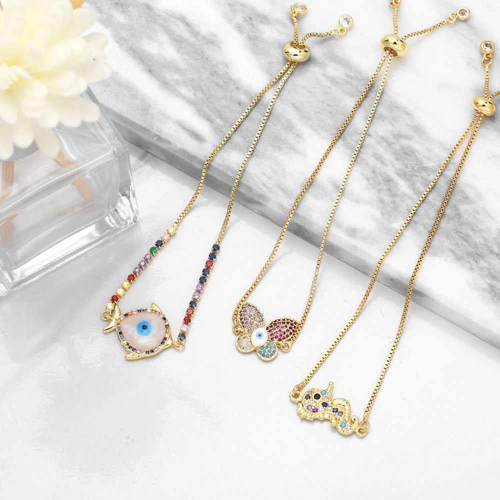 Fashion simple color zircon seahorse butterfly copper bracelet hand jewelry