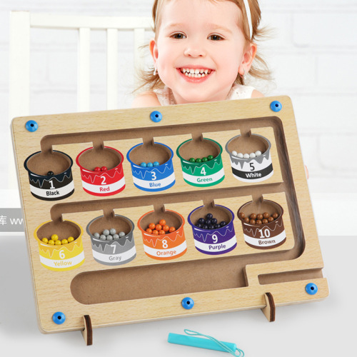 Cross-border children's wooden magnetic counting operation color classification magnetic pen moving ball shift game educational early education toys