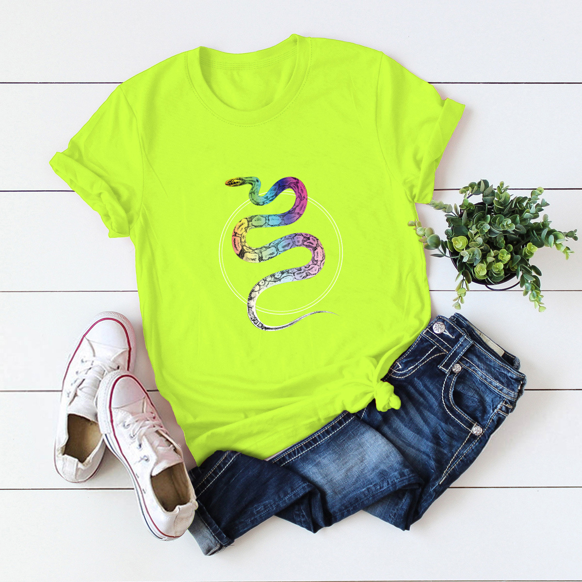 Snake Totem Printed Cotton Short-sleeved T-shirt display picture 2