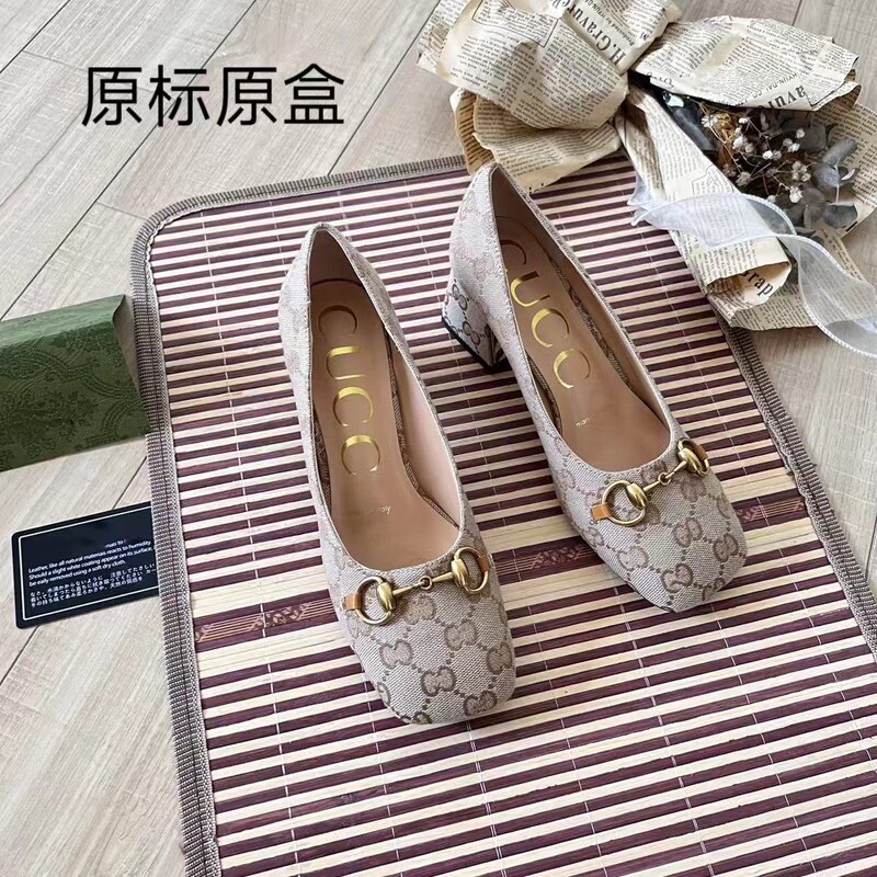 G Brand Classic 7cm Thick Heel Loafers High Heels Square Toe Metal Buckle Summer Fashion Versatile Mary Jane Women's Shoes