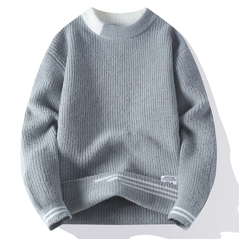 Suéter de cuello redondo de color sólido para hombres texturas de torsión en la camisa de base de invierno y otoño caliente comercio exterior al por mayor transfronterizo image 27
