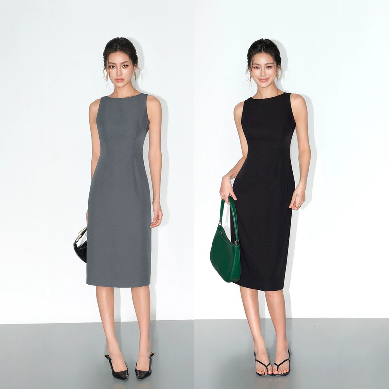 NEVA HU Rachel Dress Gray Suit Vest Dress for Women, Summer Elegant Waist-Cinching High-End Sleeveless Long Dress NEVA HU Rachel Dress Gray Suit Vest Dress for Women, Summer Elegant Waist-Cinching High-End Sleeveless Long Dress