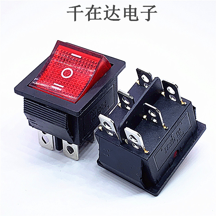 供应船型开关 KCD4-203N 三档六脚带灯三挡25*31翘板船形电源开关