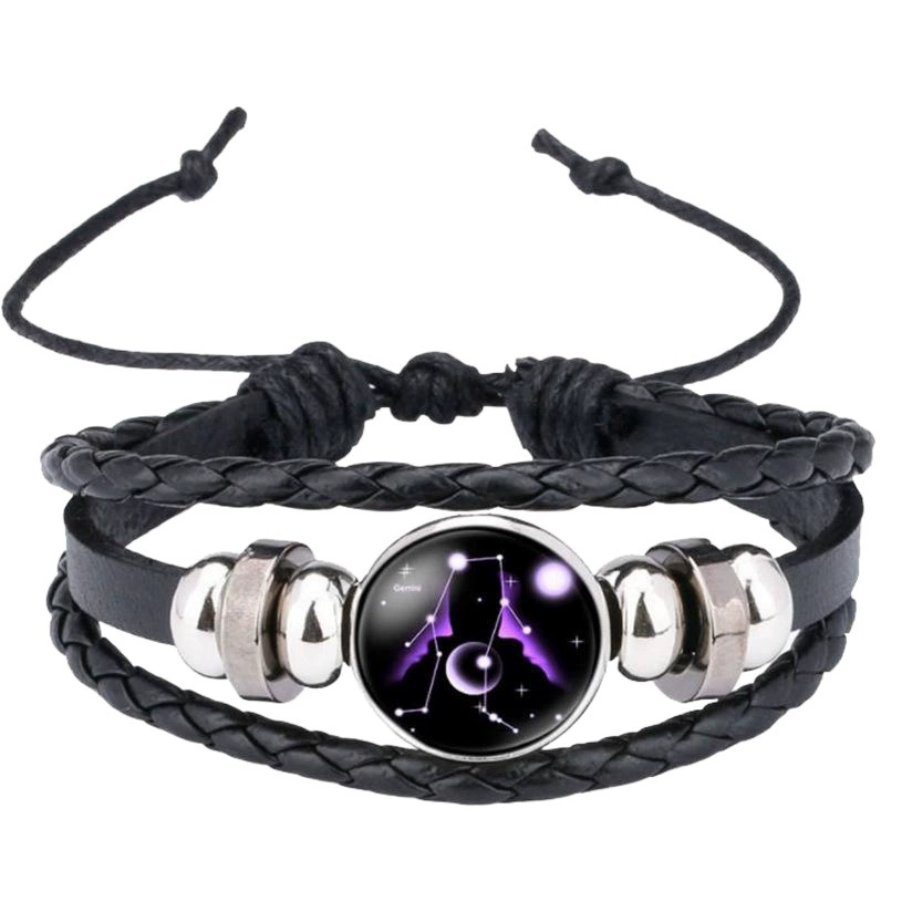 Браслеты с 12 знаками зодиака, парные кожаные браслеты, многослойные плетеные модные светящиеся браслеты с двенадцатью знаками зодиака, ювелирные изделия, свежие и простые.