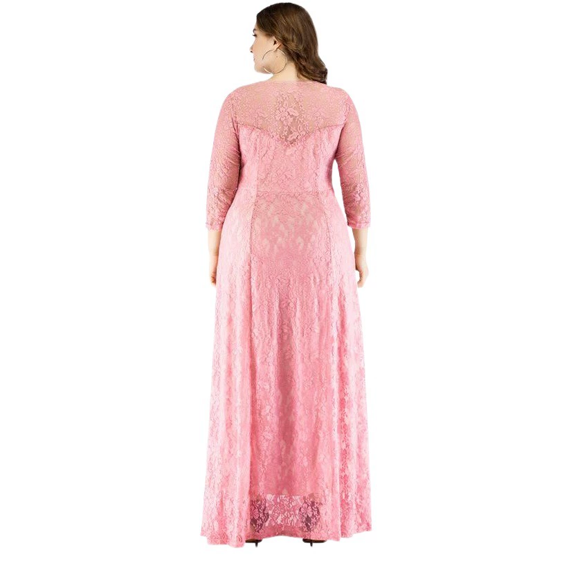 2024 женское новое вечернее платье больших размеров в европейском и американском стиле с длинной юбкой с рукавом три четверти Amazon Ближний Восток кружевное платье с большим подолом