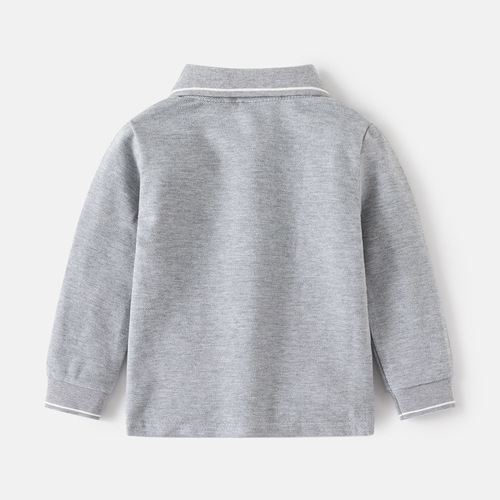 Children's polo shirt Autumn new boys solid color collar T-shirt long sleeve baby hooded sweater wholesale
