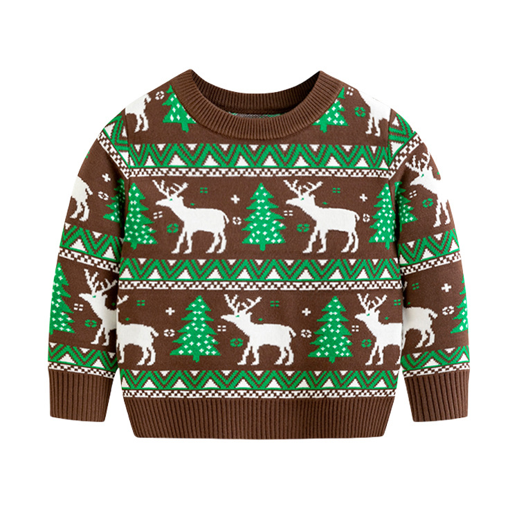 Suéter Navideño de Reno para Niños, Otoño-Invierno, Cuello Redondo, Ropa de Base para Niños y Niñas, Conjunto Familiar, Prenda de Punto para Comercio Exterior
