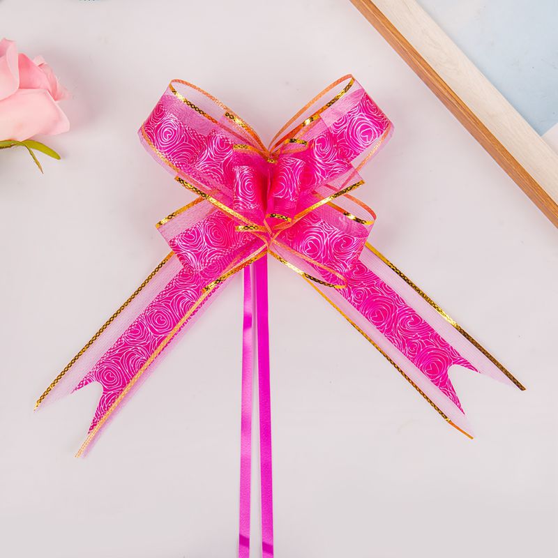 Transfronterizo 50 boda decoración del coche Rosa nieve hilo arco mano-Tirado flor cesta de frutas cinta de embalaje de regalo de Navidad