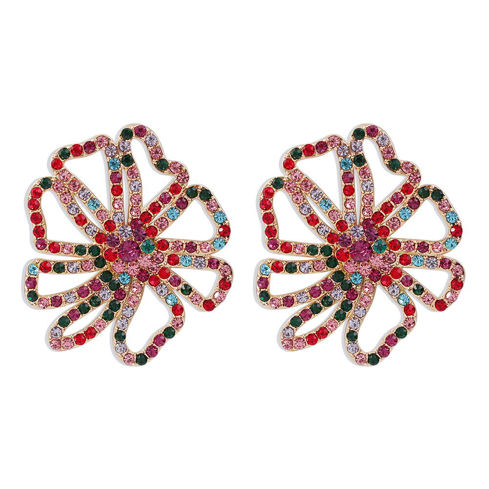 Geometric Color Flower Diamond Alloy Earrings display picture 3